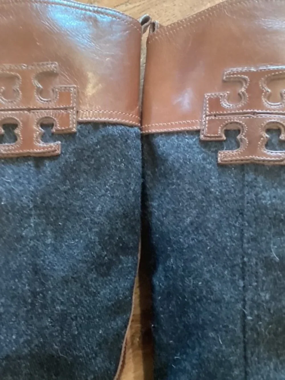 Tory Burch Riding Boots Knee High Leather & Faux Wool Zippered Size‎ 10 Medium